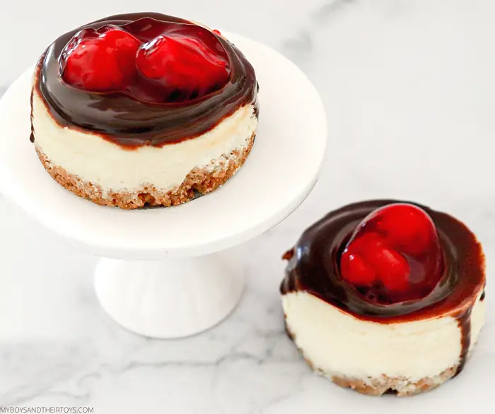 two chocolate cherry cheesecakes
