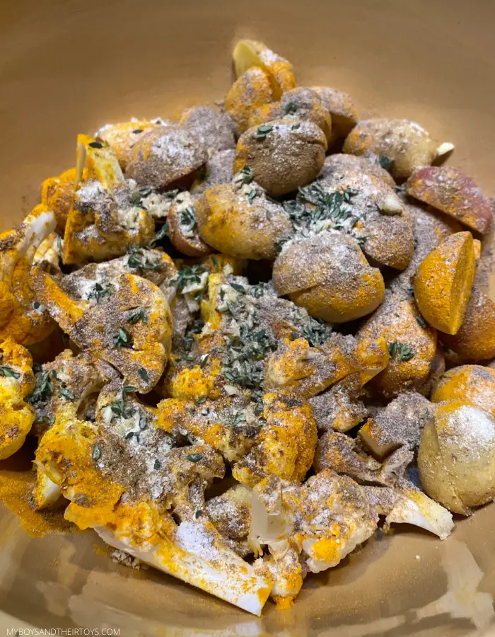 tumeric roasted cauliflower and potatoes