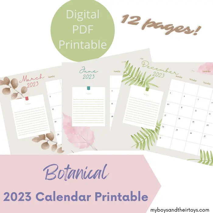 botanical flowers 2023 printable calendar