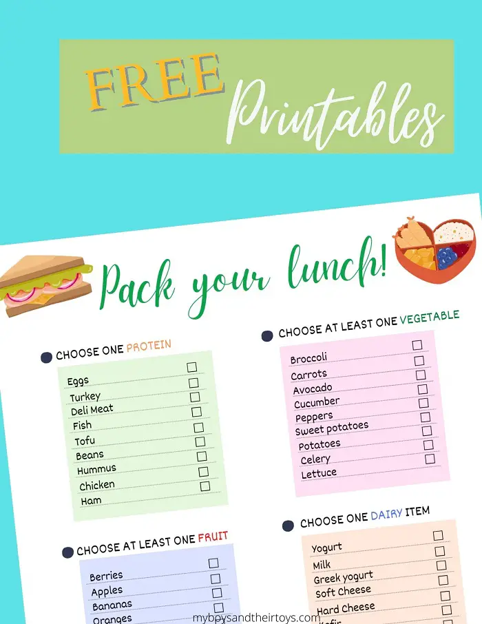 printable packed lunch ideas